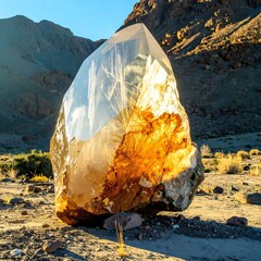 Massive crystal in desert landscape