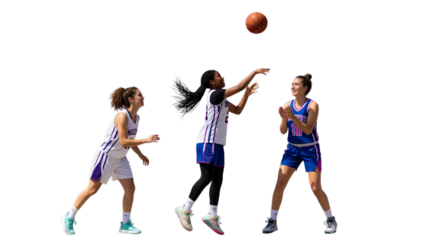 Three Female Basketball Players Playing Ball Outdoors in Sunny Weather
