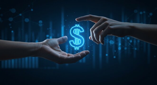 Digital currency exchange hands and dollar sign finance concept - Powered by Adobe