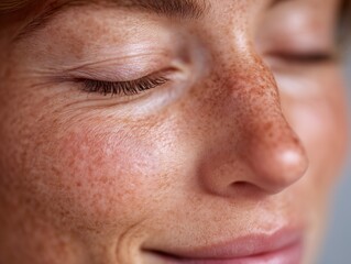 Fototapeta premium A close up of a woman's face with freckles on her face