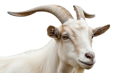 Fototapeta premium White Goat Head with Horns Isolated on Transparent PNG Background