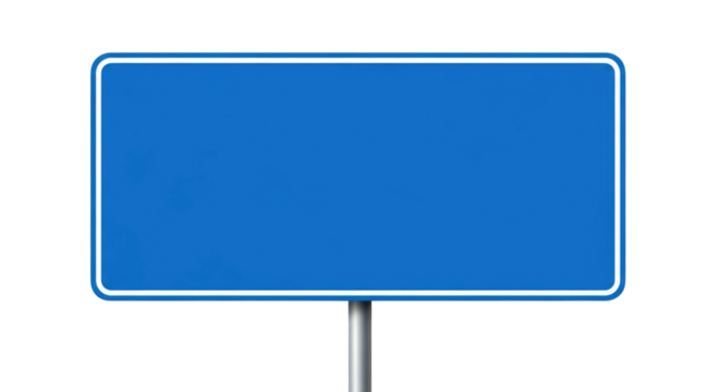 Blank Blue Road Sign on Post Isolated on Transparent PNG Background - Powered by Adobe