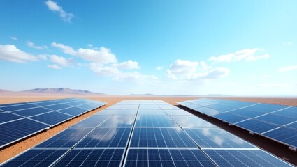 Solar panels generate clean energy under a clear blue sky, promoting sustainability