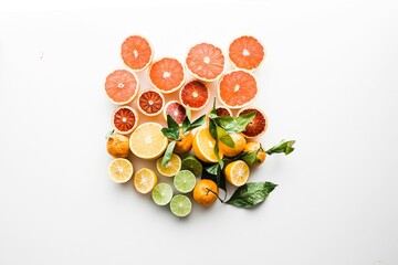 fresh fruits on white background