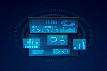 Laptop Dashbord charts dark top view 