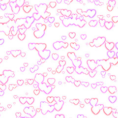 Pink and Purple Hearts Scattered on White Background