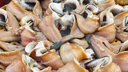 Sun dried snakehead fish in market.