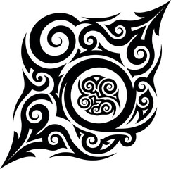 Tribal Spiral Ornament with Central Circle and Arrow Points | Abstract Black Tattoo Style Vector | Geometric Decorative Symbol for Logo, Art, and Design.