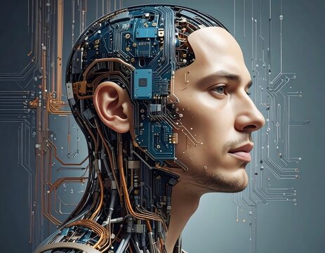 Futuristic portrait of a cyborg man