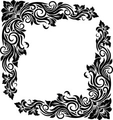 Luxury Ornamental Floral Frame | Intricate Baroque Border with Swirling Leaves and Elegant Black Vector Corners | Vintage Decorative Ornament for Wedding Invitation, Certificate, and Greeting Card.