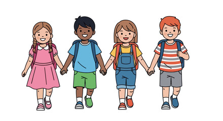 Diverse Group of Cheerful Children Holding Hands Together.