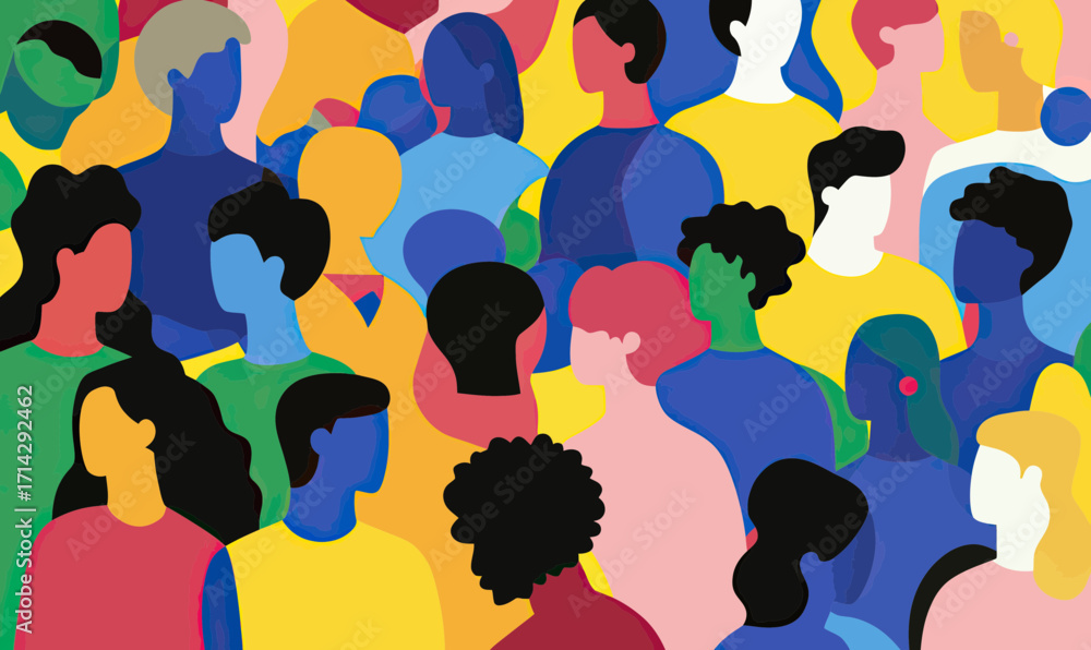 Poster diverse group of colorful abstract people silhouettes representing multicultural community social co