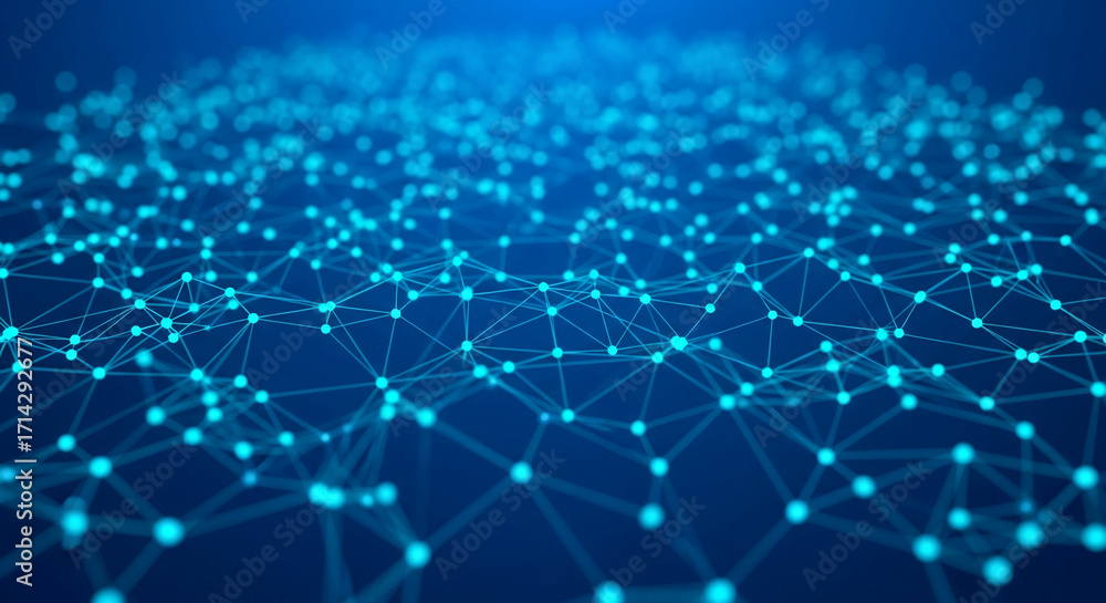 Aufkleber abstract blue network, glowing nodes and lines form a complex structure, symbolizing connection, tec