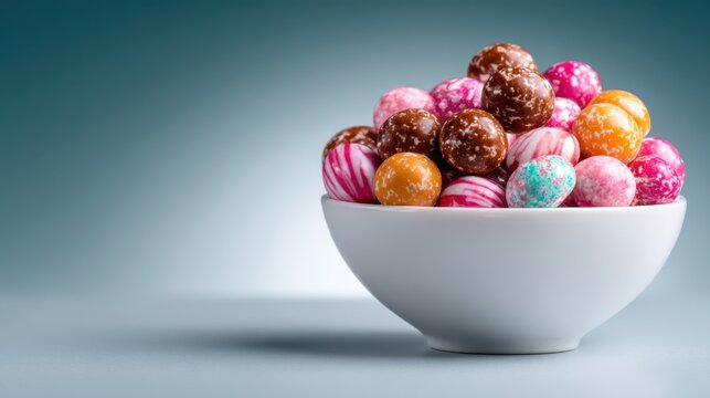 This image showcases a bowl filled with a variety of colorful candy, capturing the essence of joy and sweetness that invokes childhood memories and delightful cravings.