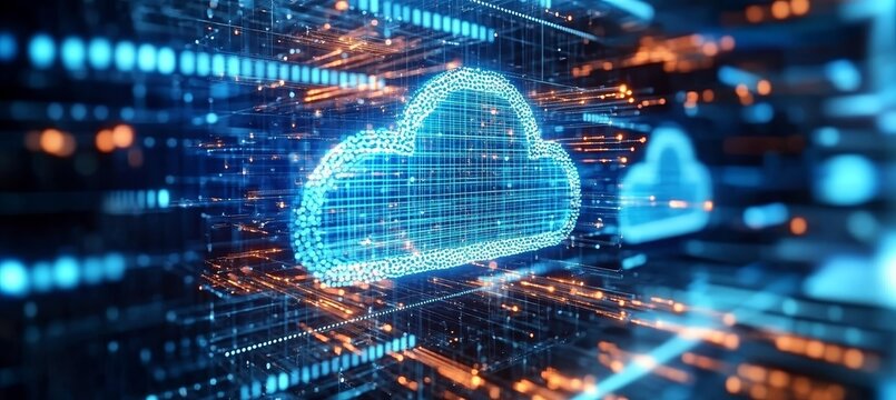 Global Data Transmission Visualization in a Virtual Network with Cloud Technology Background - Powered by Adobe