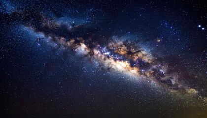 Fototapeta premium Vibrant Milky Way Galaxy Displayed Across Dark Sky Filled with Countless Stars in Deep Space Exploration and Cosmic Background