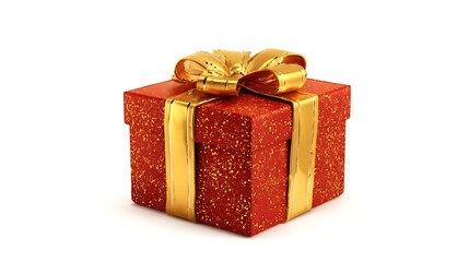 Obraz premium Wrapped Christmas gift box with golden ribbon isolated on the white background 
