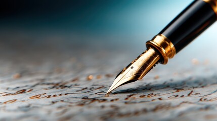 A close-up of a sophisticated fountain pen gliding over beautifully textured paper, showcasing the art of writing with elegance and precision in every stroke.
