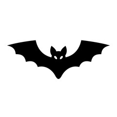 Black Bat Silhouette Icon for Halloween or Horror Themes
