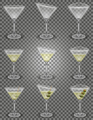 transparent martini cocktail alcoholic drink glass cartoon stock vector illustration isolated on white background