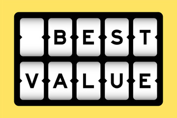 Black color in word best value on slot banner with yellow color background