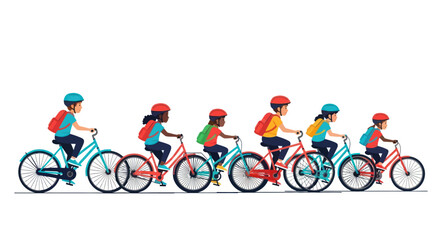 Obraz premium Group of Children Riding Colorful Bicycles with Helmets.