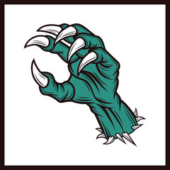 Scary Monster Hand with Sharp Claws Illustration, Green Zombie Arm Vector Design with Long Nails, Creepy Horror Halloween Graphic Element for Mascot, Tattoo, Sticker, Logo and Spooky Decorative Artwor