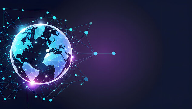 abstract background with globe balls connected with network thorough tech