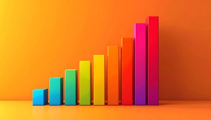 Colorful ascending bar graph against an orange background