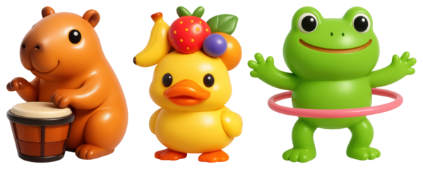 PNG Cute animal toys trio, element set on transparent background