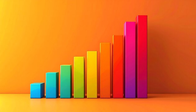Colorful ascending bar graph against an orange background