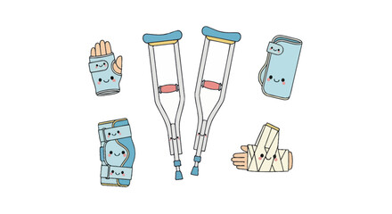 Cute Cartoon Medical Supplies with Happy Faces.