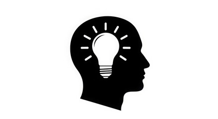 A black silhouette of a head with a light bulb inside representing idea generation and innovation