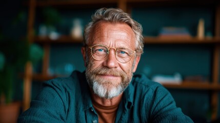 A cheerful, older man with glasses and a beard looks directly at the camera, exuding warmth and approachability against a blurred bookshelf backdrop.