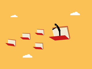 Businessman leaders fly with books