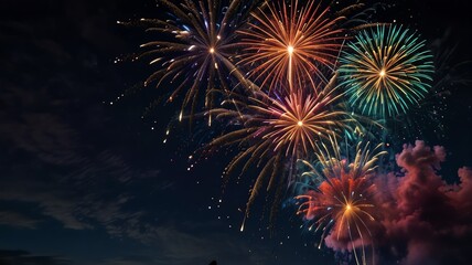 Obraz premium Colorful fireworks lighting up the night sky.