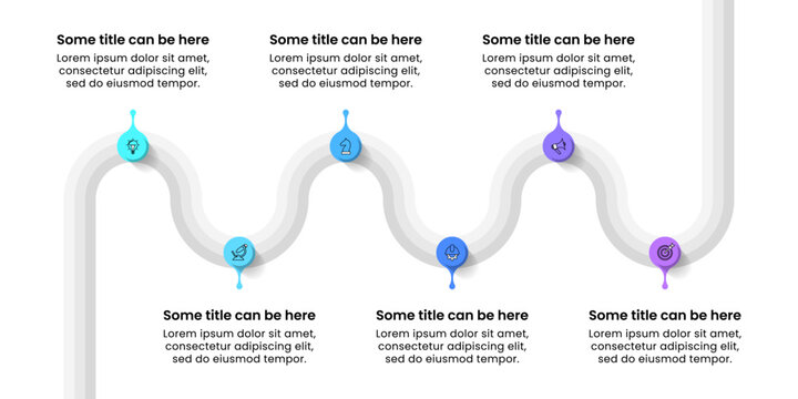 Infographic template. Zigzag line with 6 steps