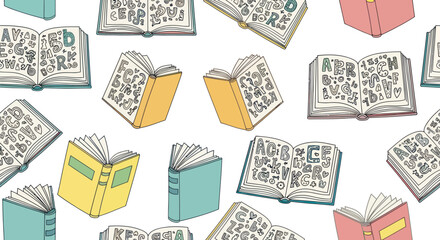 Colorful Open Books Pattern Background Design.