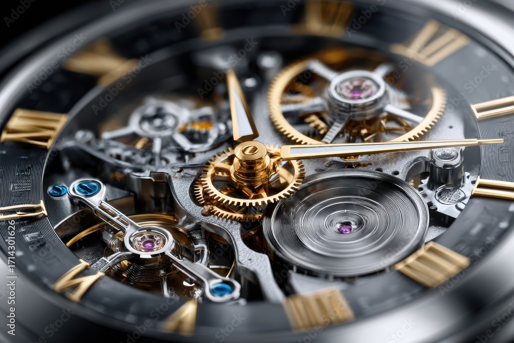 Poster close up of intricate watch mechanism and gears