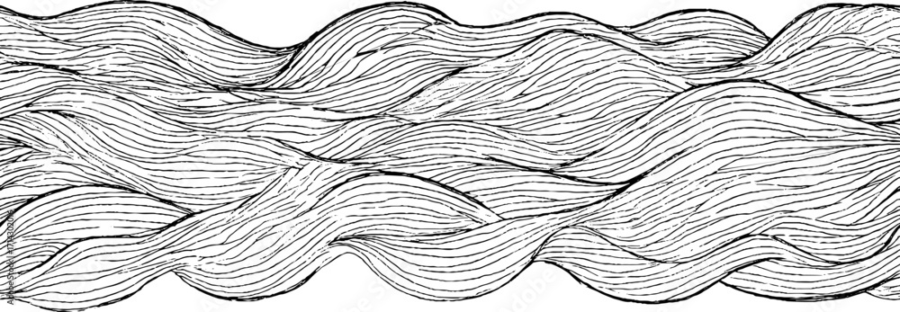 Poster intricate black and white line art with seamless wave patterns for creative design