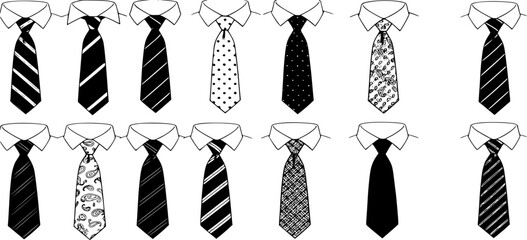 Sixteen drawings of a business tie on a white mens shirt
