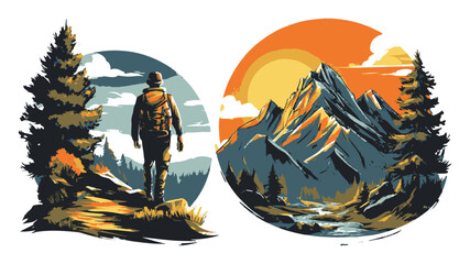 Serene Landscape with Tent and Sunset Over Mountains and Trees