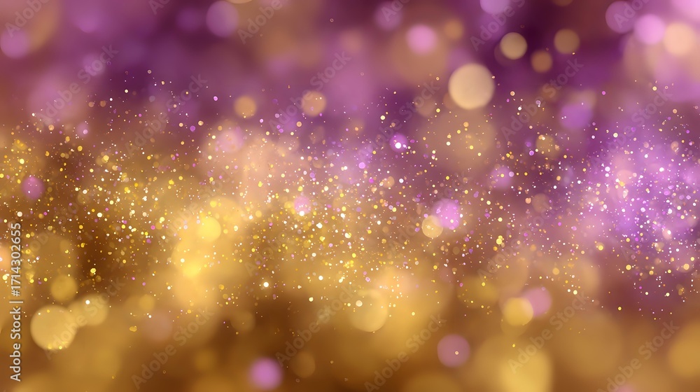 Poster abstract warm golden bokeh texture with tiny violet sparkles in soft dreamy celebration background