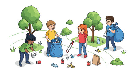 Children Participating in a Park Cleanup Initiative.