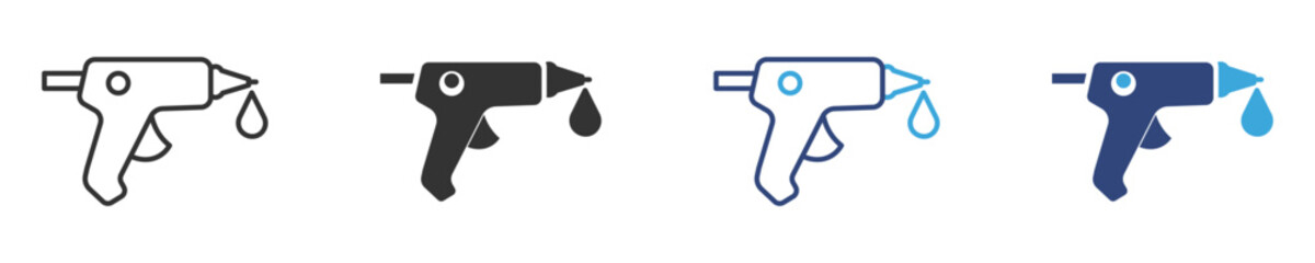 glue gun icon set in outline and flat style, vector illustration . 