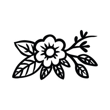 Flower with Foliage Icon Hand Drawn Black and White Thick Lines