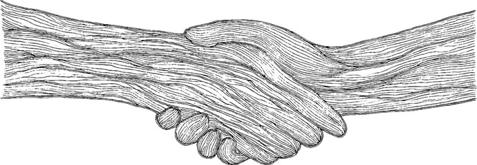 Abstract handshake line art: elegant black and white design for cards and posters