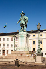 Fototapeta premium Gothenburg, Sweden - 3 October 2022: Statue of the King Gustav II Adolf in the square in the city of Gothenburg 