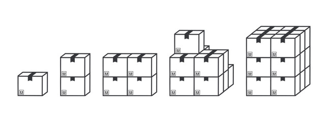 Bundle isolated outline illustration of stacked carton boxes, used for storage safety icon, package handling warning, and stacking prohibition.