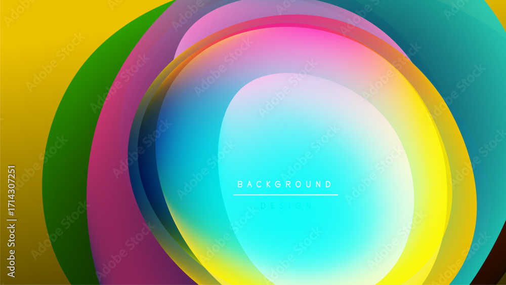 Poster abstract colorful layers create circular design. vivid gradients blend, forming dynamic visual effec